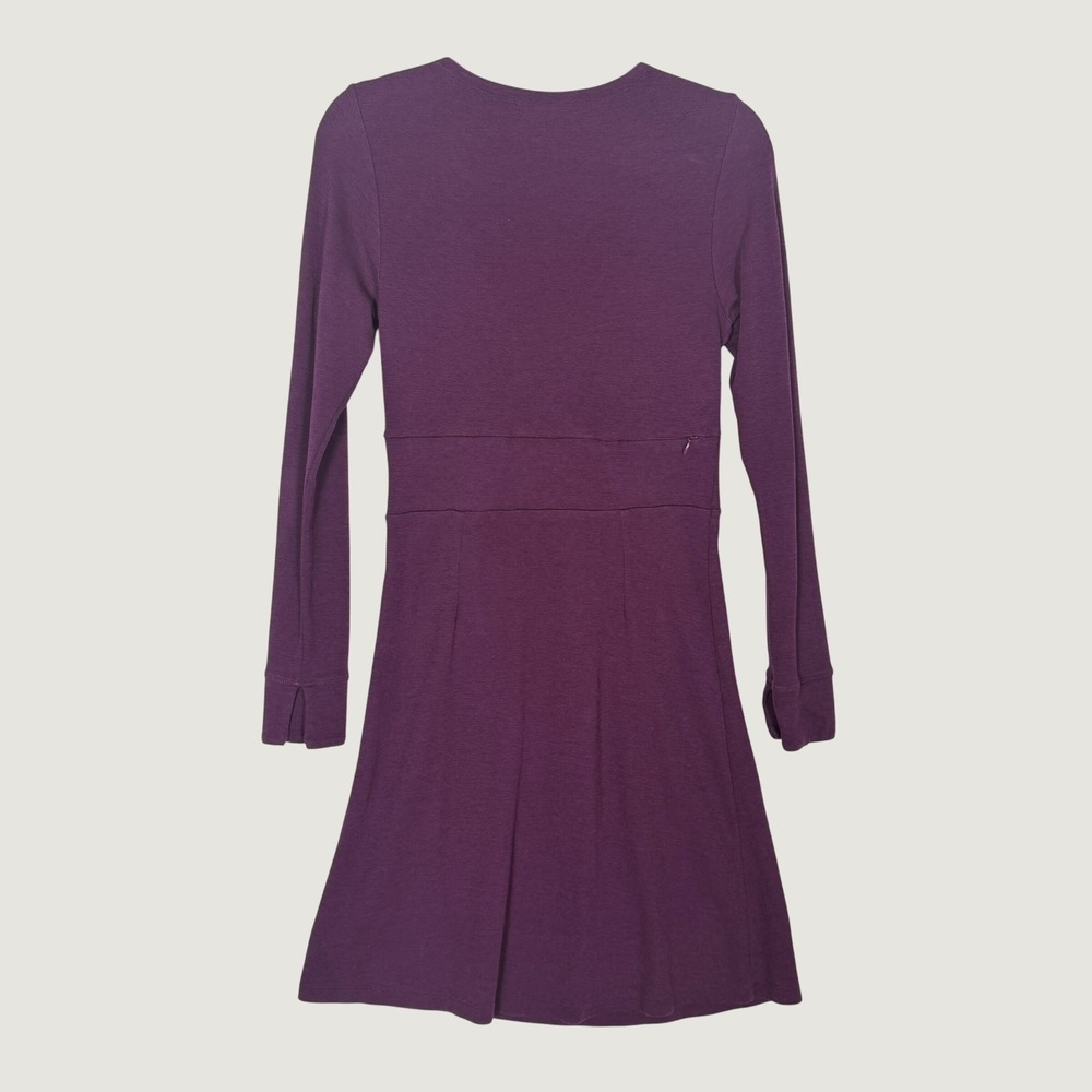 Toad&Co Finlay Plum Purple Ribbed Knit V-Neck Faux Wrap Dress Cuff Sleeve M - Picture 3 of 6